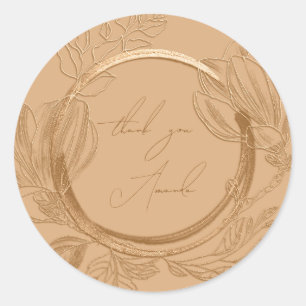 Sticker Rond Merci Nom Magnolia Floral Garden Gold Pastel