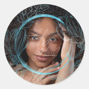 Sticker Rond Merci Nom Magnolia Jardin Floral Océan Bleu