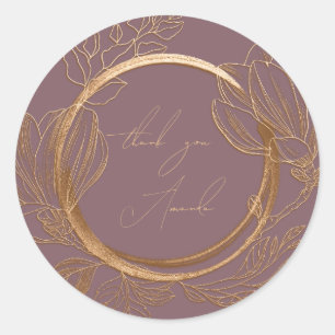 Sticker Rond Merci Nom Magnolia Jardin Floral Or Pourpre