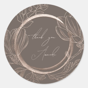 Sticker Rond Merci Nom Magnolia Jardin Floral Rose Brown