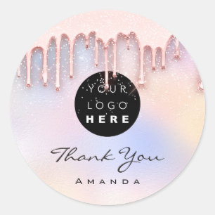 Sticker Rond Merci Nom maquillage Artiste HolographeLogo Glitte