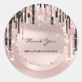 Sticker Rond Merci Nom Maquilleuse Drips Rose Pailleté (Devant)