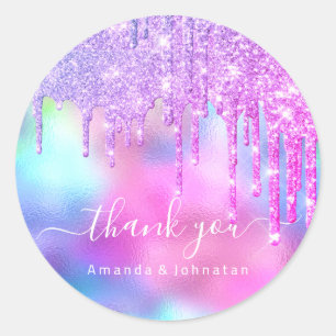 Sticker Rond Merci Nom Mariage Parties scintillant Holographe r