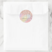 Sticker Rond Merci Nom Mariage Parties scintillant Rose Hologra (Sac)