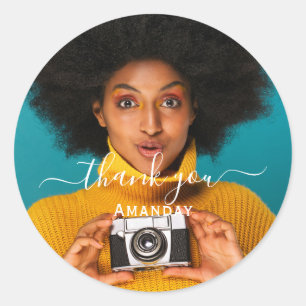 Sticker Rond Merci Nom Photo Mariage Pastel Douce16