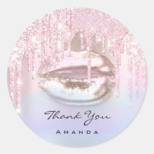Sticker Rond Merci Nom Rose de la nuptiale Holographe Kiss Lip