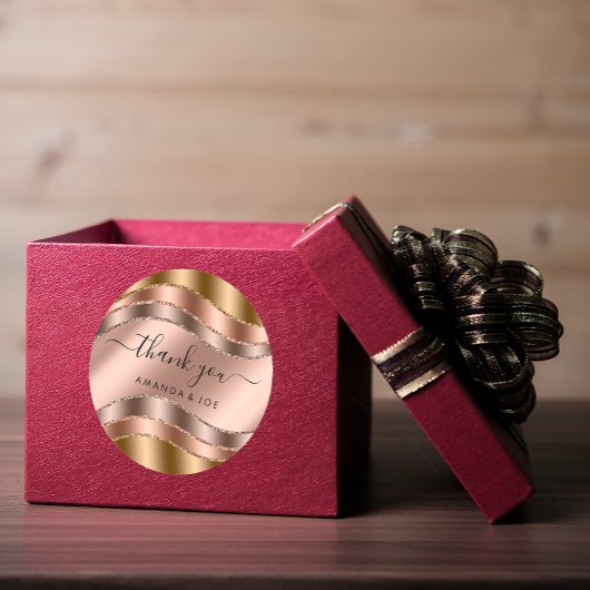 Sticker Rond Merci Nom Rose Gold 16e Mariage