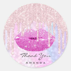 Sticker Rond Merci Nom Sweet16e Lèvres holographiques rose nupt