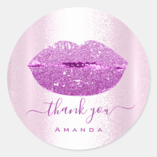 Sticker Rond Merci Nom Sweet16th. Parties scintillant violet VI