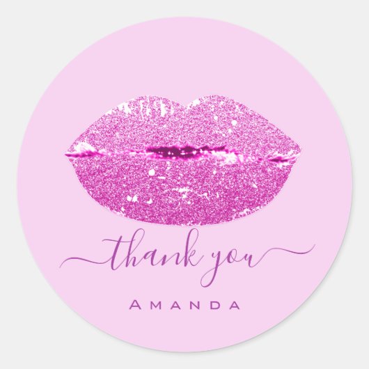 Sticker Rond Merci Nom Sweet16th. Violet Bride rose Baisers lèv (Devant)