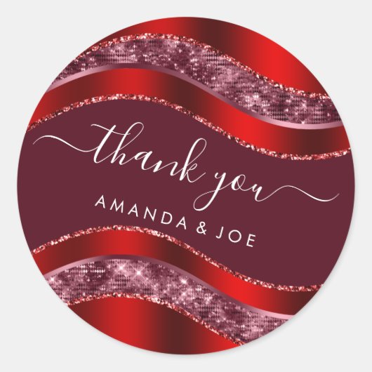 Sticker Rond Merci Nom Sweet 16e Parties scintillant rouge bord (Devant)