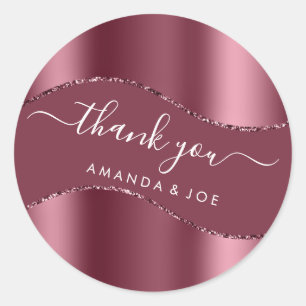 Sticker Rond Merci Nom Sweet 16e Rose de Bourgogne nuptiale