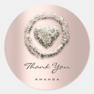 Sticker Rond Merci Nom Sweet 16e Rose Rose de coeur gris