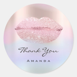 Sticker Rond Merci Nom Unicron Rose Holographe Kiss Lips