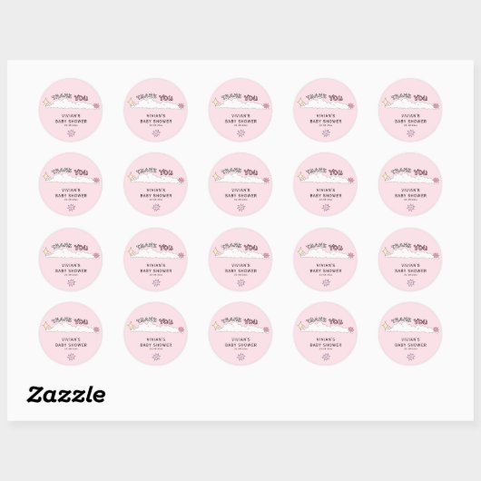 Sticker Rond Merci nuageux rose Doodle (Feuille)