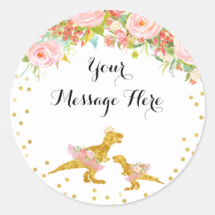 Sticker Rond Merci or Dino rose Fleur