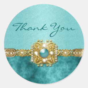 Sticker Rond "Merci" or turquoise