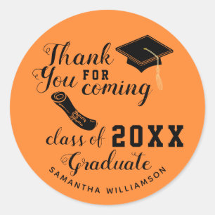 Sticker Rond Merci Orange et Noir Classe de 2025 Graduate