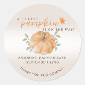 Sticker Rond Merci Orange Little Citrouille Baby shower d'autom (Devant)