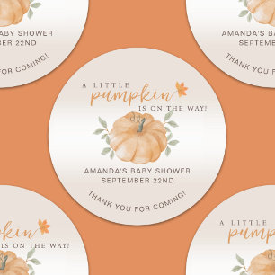 Sticker Rond Merci Orange Little Citrouille Baby shower d'autom