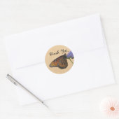 Sticker Rond Merci Orange Monarch Floral Photo Papillon (Enveloppe)