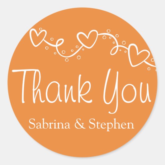 Sticker Rond Merci Orange White Heart Love Wedding Party (Devant)