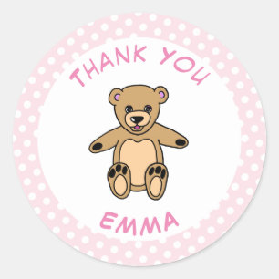 Sticker Rond Merci Ours En Teddy Pink Poka Point