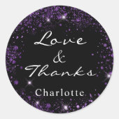 Sticker Rond Merci paillettes noir violet (Devant)