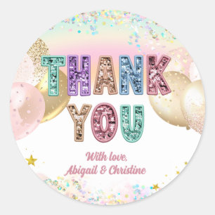 Sticker Rond Merci Paillettes Pastel