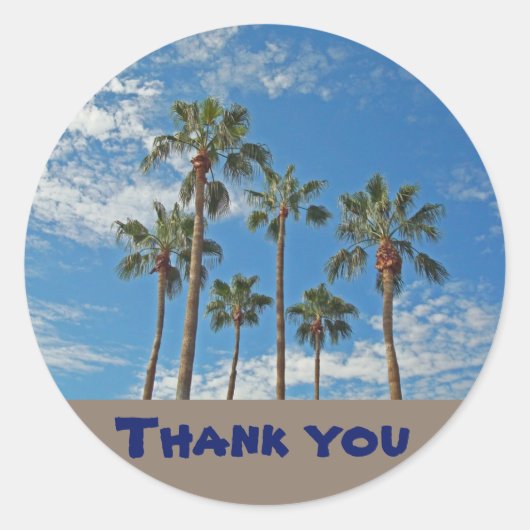 Sticker Rond Merci Palm Tree Blue Sky Appréciation générale (Devant)