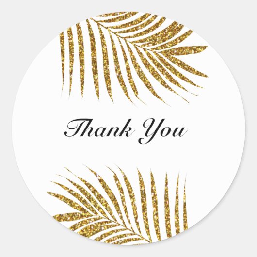 Sticker Rond Merci Palm Tree Gold Leaf Mariage Glitter (Devant)