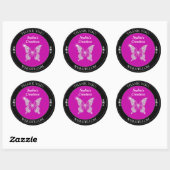 Sticker Rond Merci, Papillon Diamant, Noir & Fuchsia (Feuille)