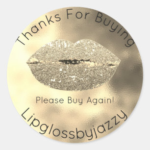 Sticker Rond Merci Parties scintillant Lips Beauty Gold Makeup