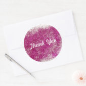 Sticker Rond Merci Parties scintillant magenta (Enveloppe)