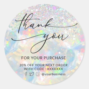 Sticker Rond merci parties scintillant opal
