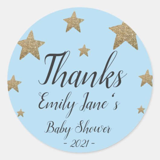 Sticker Rond Merci Parties scintillant Stars | BABY SHOWER MERC (Devant)