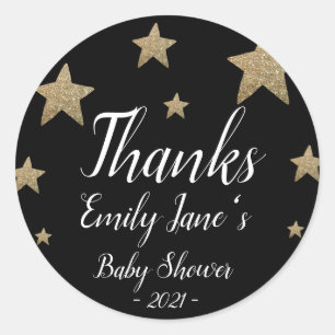 Sticker Rond Merci Parties scintillant Stars   BABY SHOWER MERC