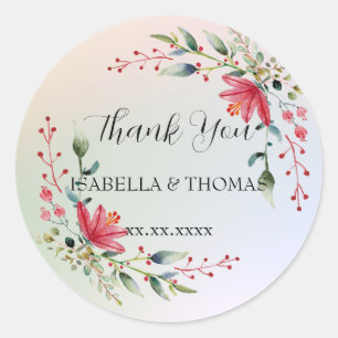 Sticker Rond Merci pastel floral élégant Mariage