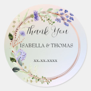 Sticker Rond Merci pastel floral élégant Mariage