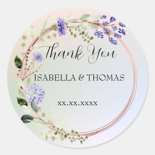 Sticker Rond Merci pastel floral élégant Mariage (Devant)