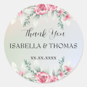 Sticker Rond Merci pastel floral élégant Mariage