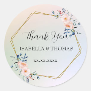 Sticker Rond Merci pastel floral élégant Mariage