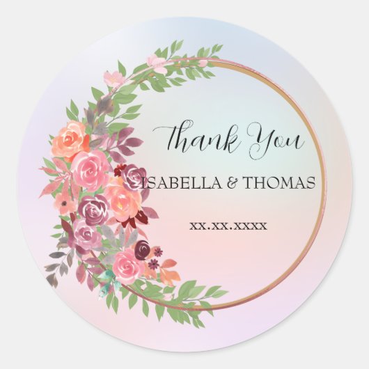 Sticker Rond Merci pastel floral élégant Mariage (Devant)