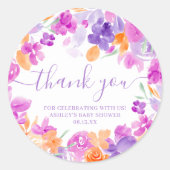 Sticker Rond Merci pastel romantique violet orange floral (Devant)