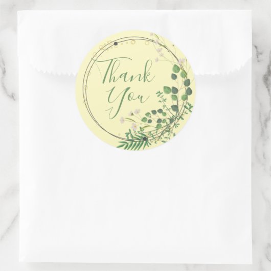 Sticker Rond Merci Pastel Vert Jaune Wreath (Sac)