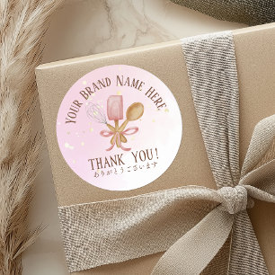 Sticker Rond Merci Pâtisserie Chef Cuisine Ustensile Rose migno