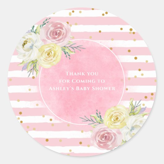 Sticker Rond Merci Personnalisable de fleurs d'aquarelle rose (Devant)