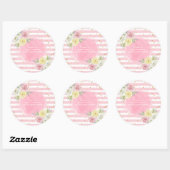 Sticker Rond Merci Personnalisable de fleurs d'aquarelle rose (Feuille)