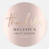 Sticker Rond Merci Personnalisé 16e Rose nuptiale Gold (Devant)