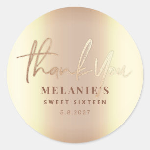 Sticker Rond Merci Personnalisé 16ème Élégant Or Mariage